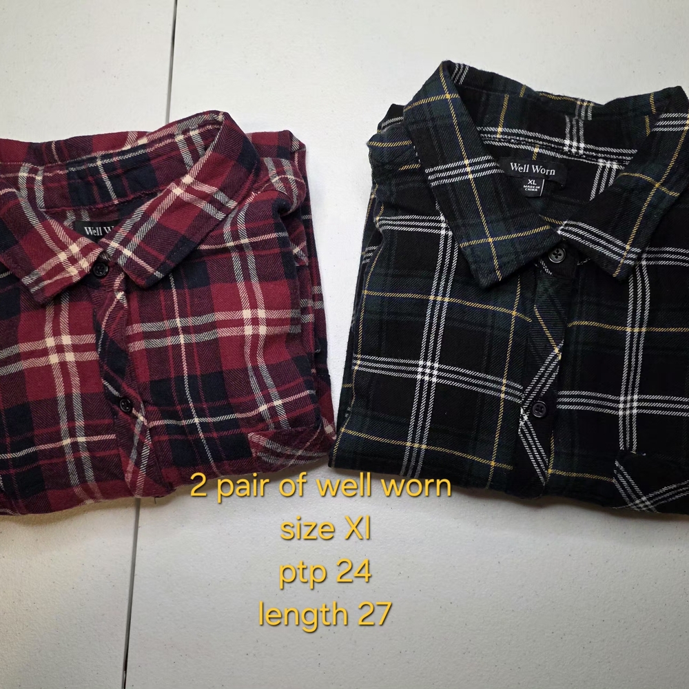 Well Worn Plaid Button-Up Shirts - Red and Green